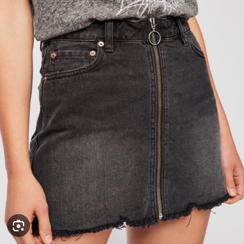 Free People Black Denim Skirt